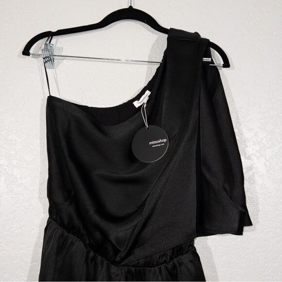 NWT Mittoshop Black One Shoulder Satin Romper Size Small - Picture 8 of 12